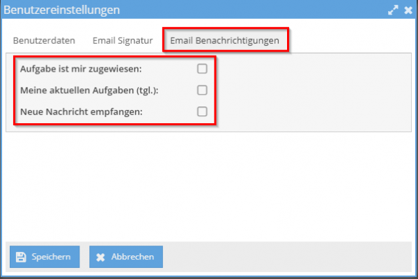 Benutzereinstellungen E-Mail Benachrichtigung