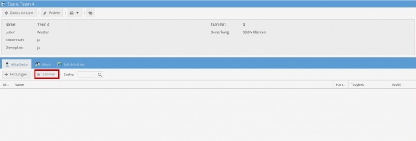 Mitarbeiter vom Team löschen