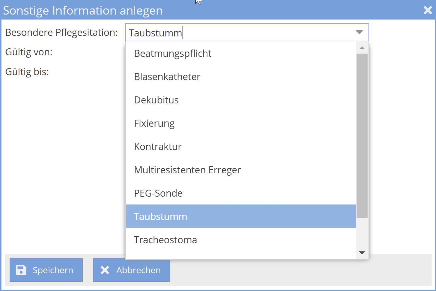 Besondere Pflegesituationen zuweisen